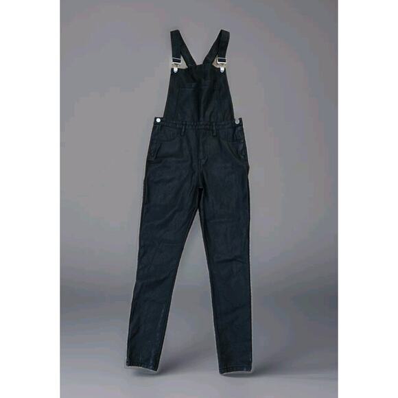 Blank‎ NYC Denim Front Bib Faux Leather Overalls Black Women's size 27 - Picture 1 of 9